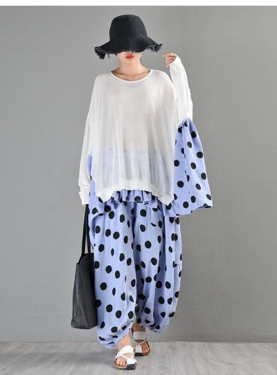Black Loose Dot Harem Pants-Elastic Waist Harem Pants-Mother’s Day Gifts-MeetcustomClothing-Pants Women-Custom Pants