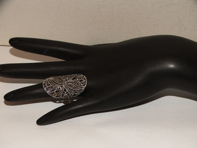 Sterling Silver & Marcasite Stone Filigree Ring Size 4.5 $77.00