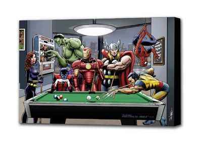 Marvel Superheroes Relax Playing Pool: Black Widow, Hulk, Nightcrawler, Iron Man, Thor, Spider-Man & Wolverine - Mounted Canvas Wall Art £24.99