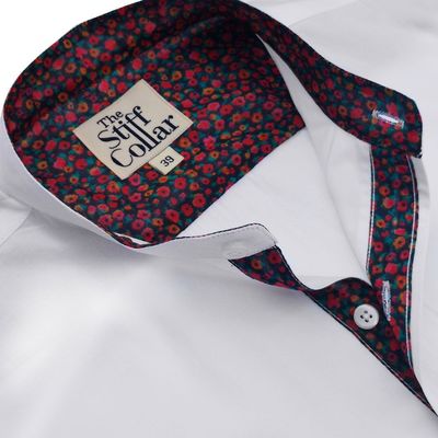 White Satin Kashmir Tulip Mandarin Collar Shirt â’¹1049.00