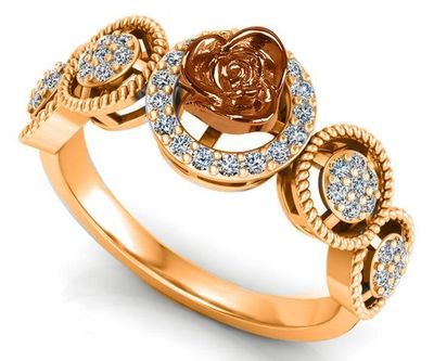 2 Tone 18K gold Flower Ring Promise Ring Unique Engagement Ring with Side Diamonds Floral ring Birthday Gift For Her $975.00
