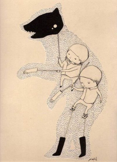 bear in socks and gloves ink and pencil on paper 23 x 50 cm