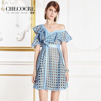 Slimming A-line One-Shoulder High Waisted Frilled Lace Formal Wear Dress - Bonny YZOZO Boutique Store