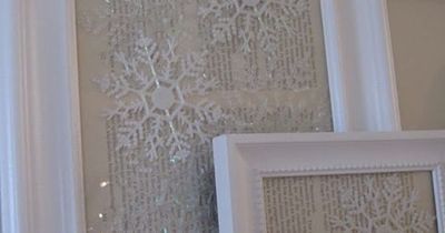 Christmas | Put Dollar store snowflake ornaments against vintage paper in photo frames~ or just some pretty scrapbook paper!
