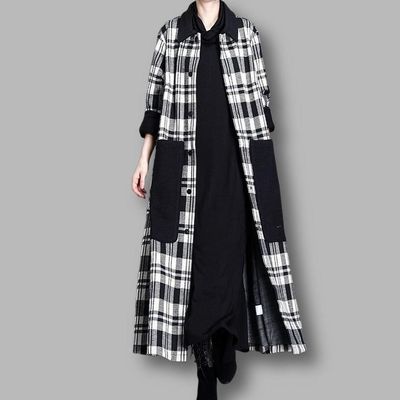 Black and white plaid woolen coat, Women’s winter Coat, Hooded midi Coat, Wool cape, women overcoat