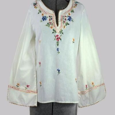 Woodstock Style Cotton Vintage Embroidered Top $44.45