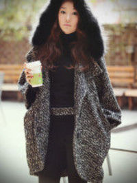 Chic Gray Wool Women’s Hooded Coat