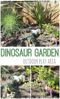Create a dinosaur garden small world play area for kids to enjoy outside! Fantastic for feeding the imagination and creating lots of storytelling prompts.