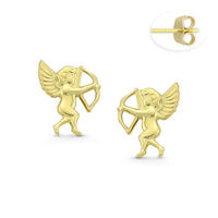 Cherub Angel Bow & Arrow Stud Earrings w/ Push-Backs in 14k Yellow Gold - BD-ES022-14Y