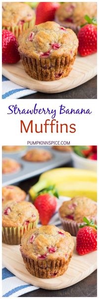 These Strawberry Banana Muffins are packed with fresh strawberries and sweet bananas, which yields a deliciously moist and flavorful treat. Easy to make and even better to eat, these muffins are sure to become your favorite breakfast or dessert!