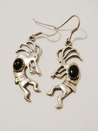 Navajo Sterling Silver & Onyx Kokopelli Earrings. $46.75
