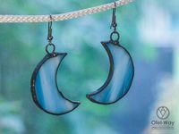 Blue Crescent Moon Earrings Stainless Steel Earring Hooks with Spring Hypoallergenic! stain glass Witchy Earrings Festival Boho Earrings $20.00
