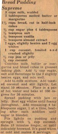 Recipe Clipping For Bread Pudding Supreme