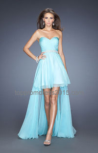 Strapless Sweetheart La Femme 19762 High Low Ruched Pale Blue Prom Dresses