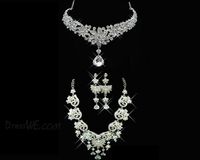 Fantastic Leaf and Flower Shaped Alloy and Rhinestone Jewelry Set including Tiara,Necklace and Earrings -HC