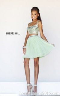 Light Green Sherri Hill 11060 Beads Two Piece Party Dress