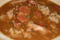Miss Lucy's Cajun Style Chicken Gumbo from Deep South Dish blog. A delicious and easy gumbo made with a roux, the Trinity of vegetables and using a whole chicke