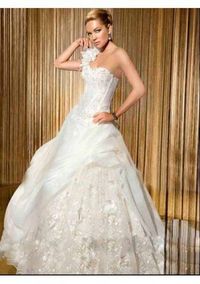 Tulle Strapless Sweetheart Neckline Beaded Bodice And Multi Ruffled A-line Skirt With A Front Slit In Chapel Train